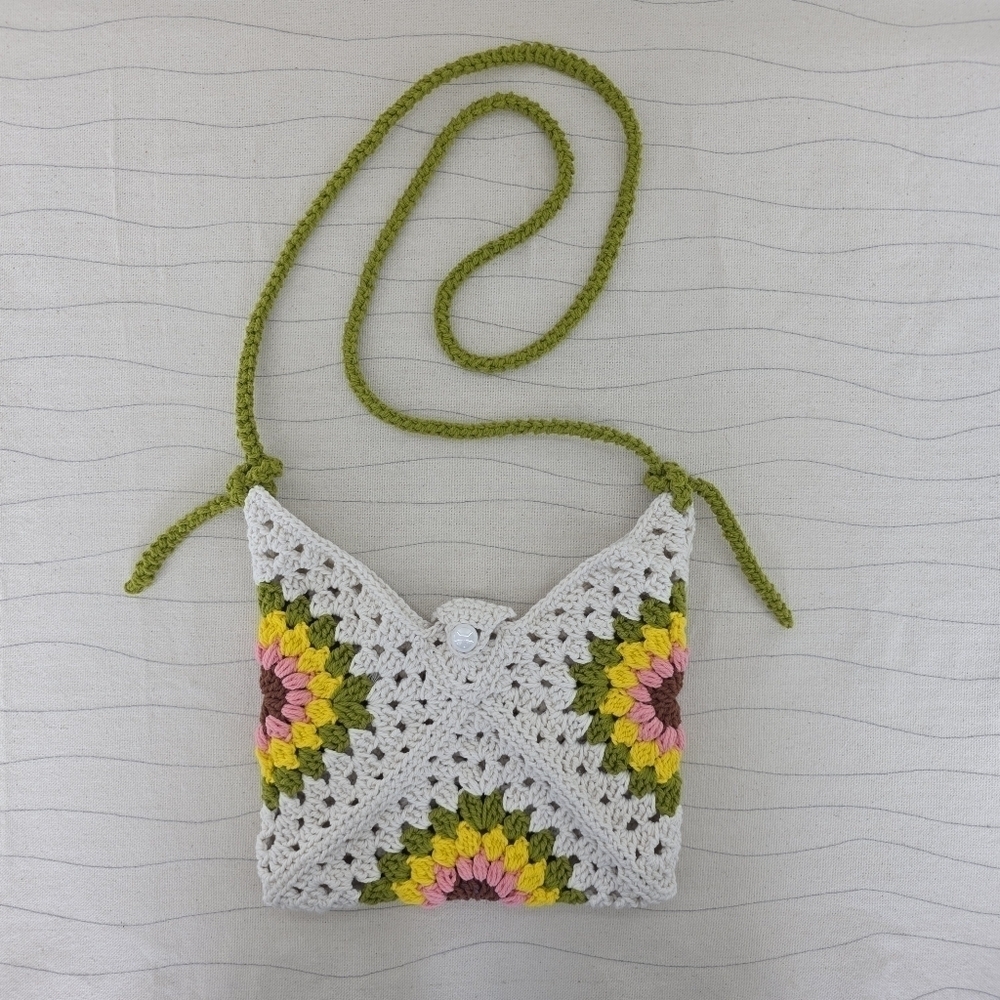 Crochet Handmade Sunflower Boho Chic Granny Square Envelope Purse
